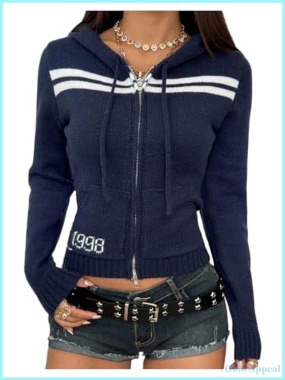 Cropped Cardigan Sweaters Zip Up Hooded Long Sleeve Y2k Knit Tops
